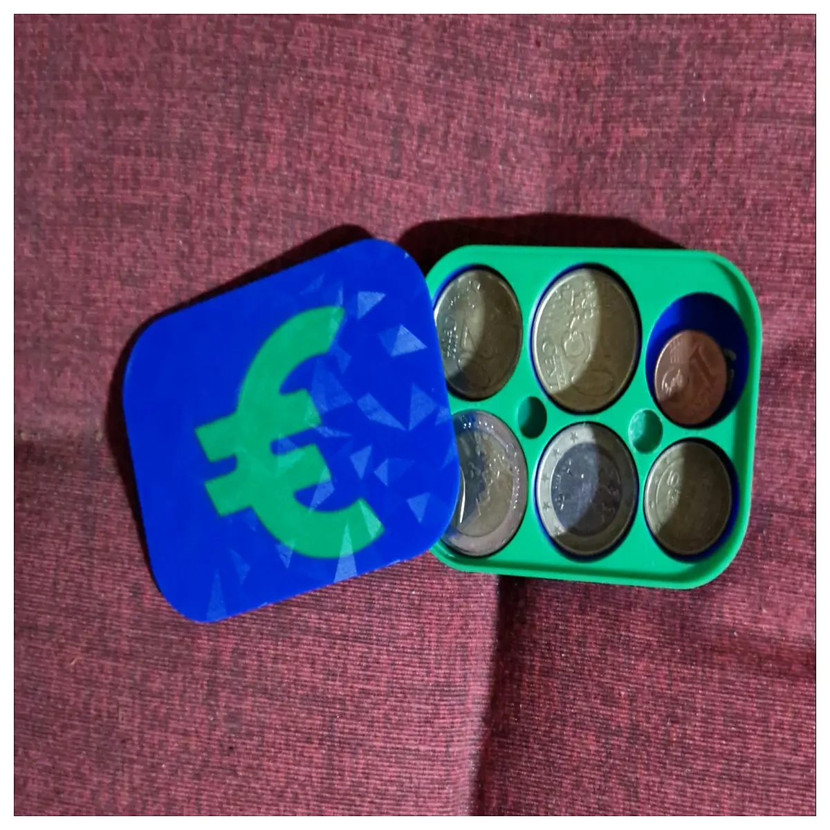 Coin Storage Box with Decorative Lid Compact Euro Coin Organizer Protective Display Case Multiple Compartments