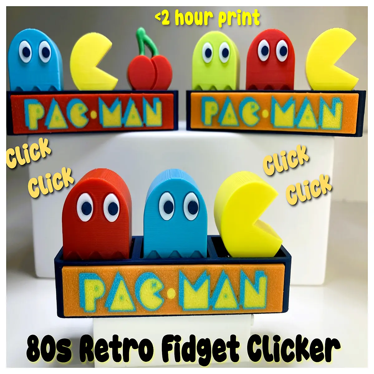 Retro Pac Man Click Toy 80s Classic Puzzle Game Stress Relief Kids Adult Fun Challenge Game