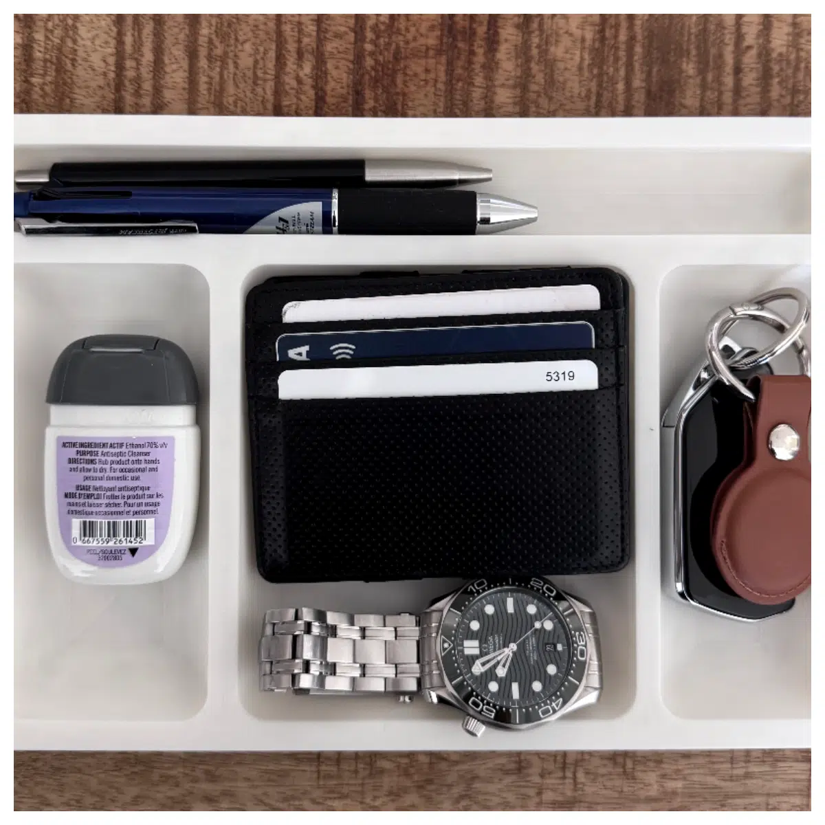 minimalist desk organizer tray for keys wallet phone coins small items storage wooden acrylic desktop accessories