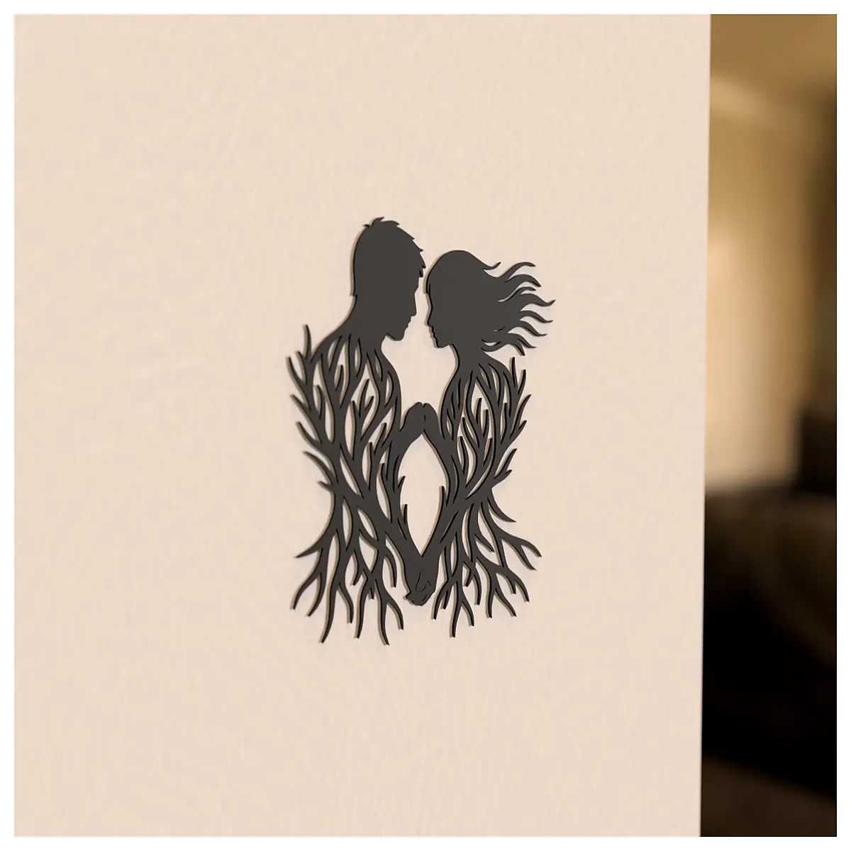 Branching Lovers Silhouette 3D Wall Decor Romantic Home Accent Tree Shape Ornament Wall Art Living Room Bedroom Decor