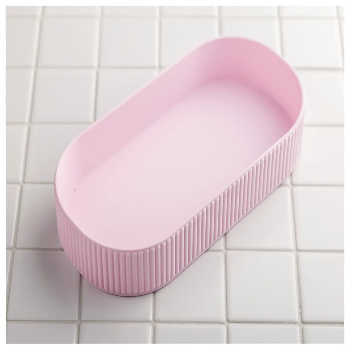 ribbed oval storage box with lid for jewelry makeup vanity organization plastic decorative container