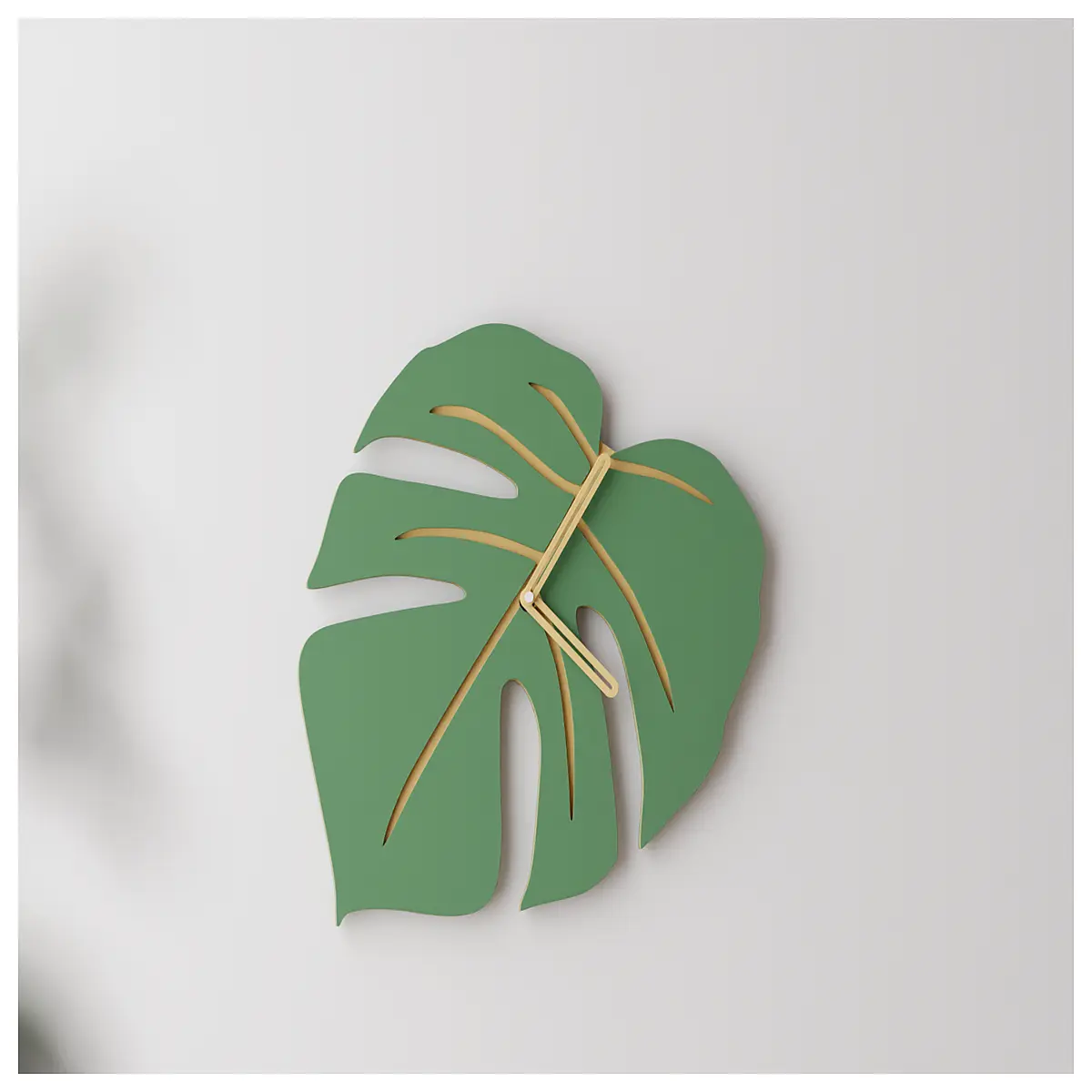 monstera leaf wall clock large rustic farmhouse decor green botanical hanging timepiece for living room modern home accent