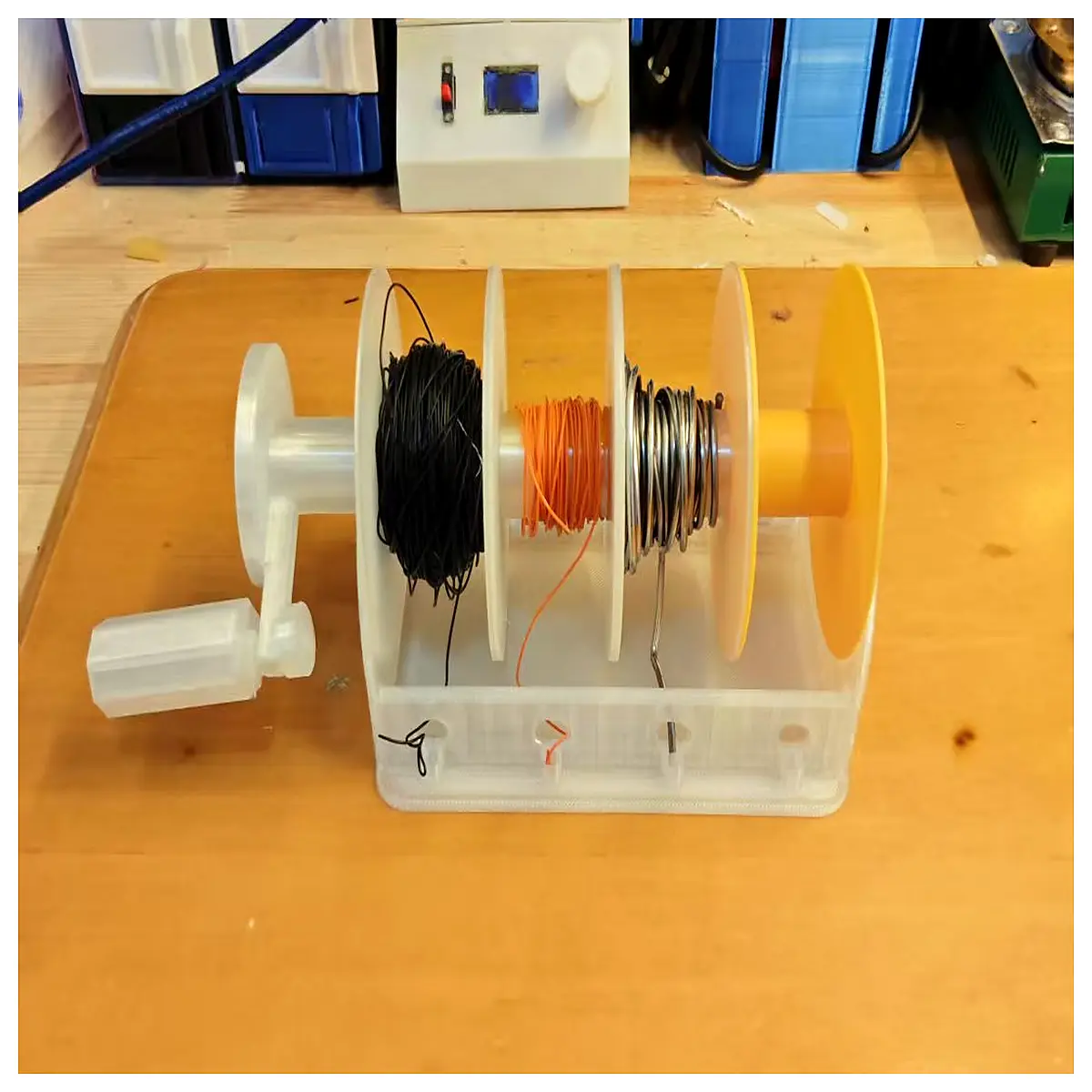 hand crank wire winder organizer for spools cable management storage box