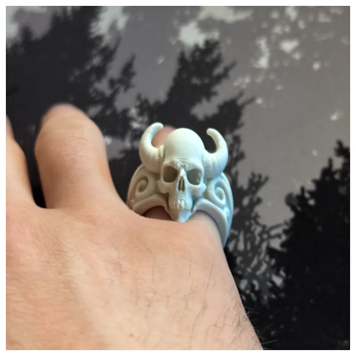 men s skull ring with horns punk rock metal biker gothic jewelry