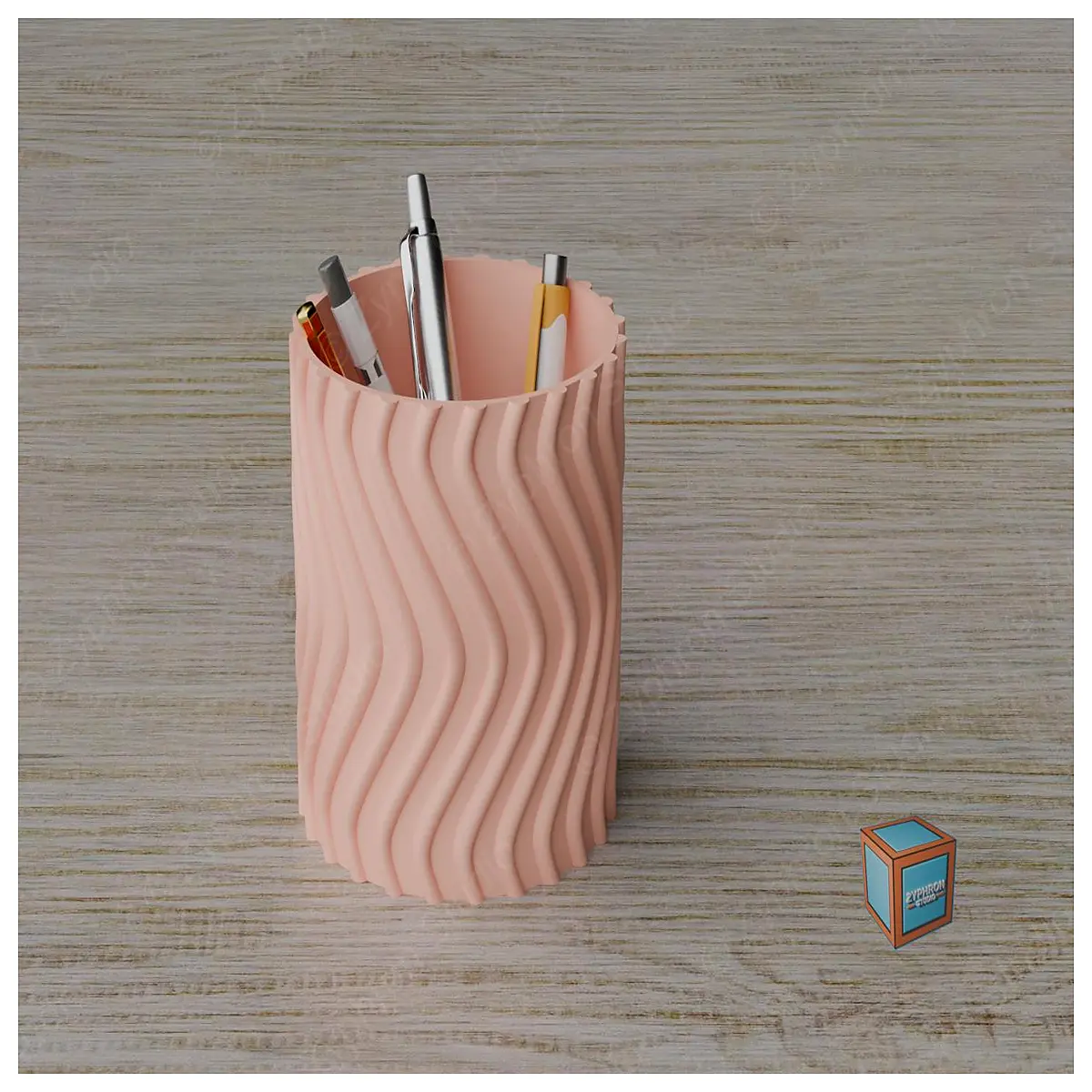 Cylindrical Pencil Holder Wave Design Desk Organizer Office Supplies Pen Case Stationery Accessories