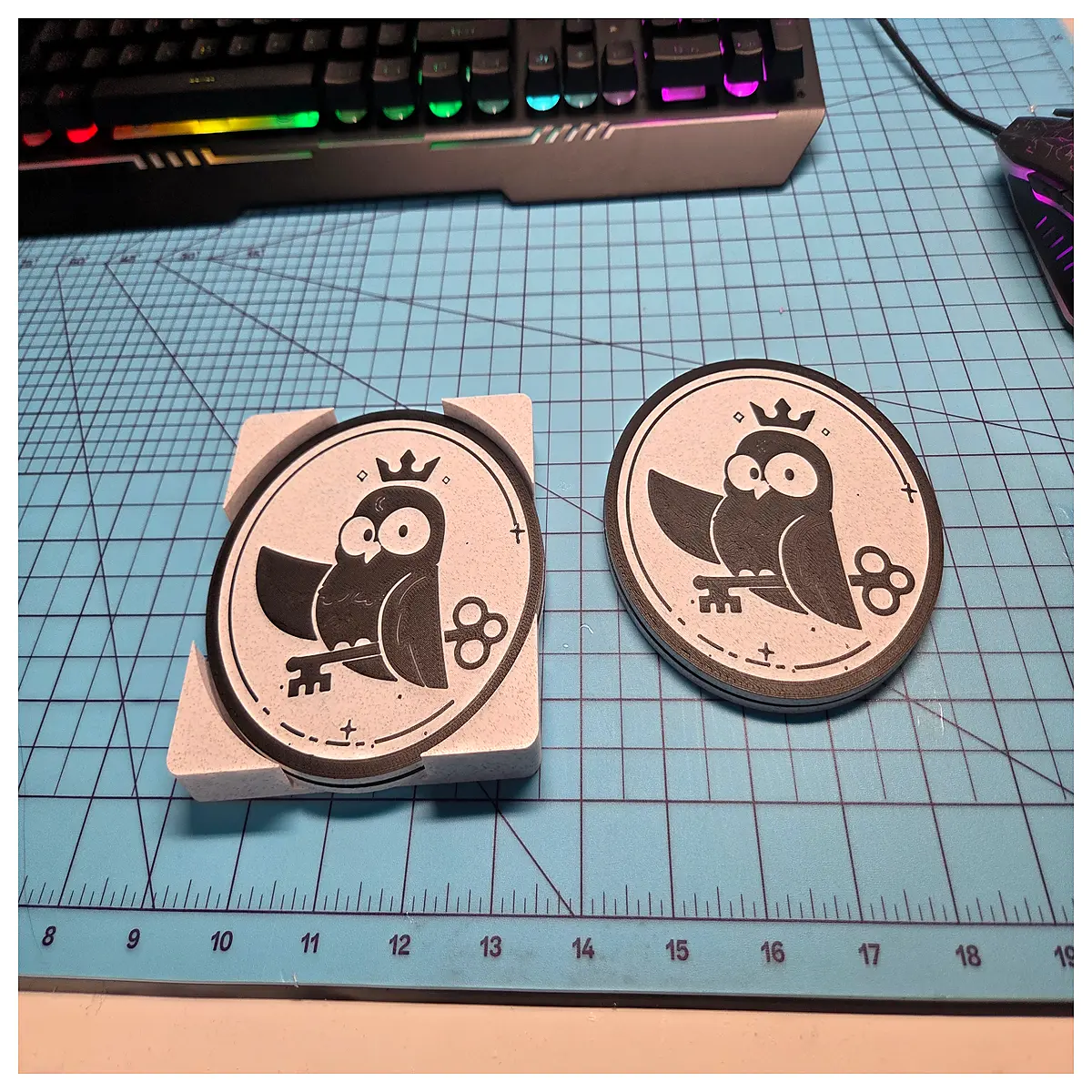 cute owl coaster set with holder animal desk accessories readers non slip cup mat
