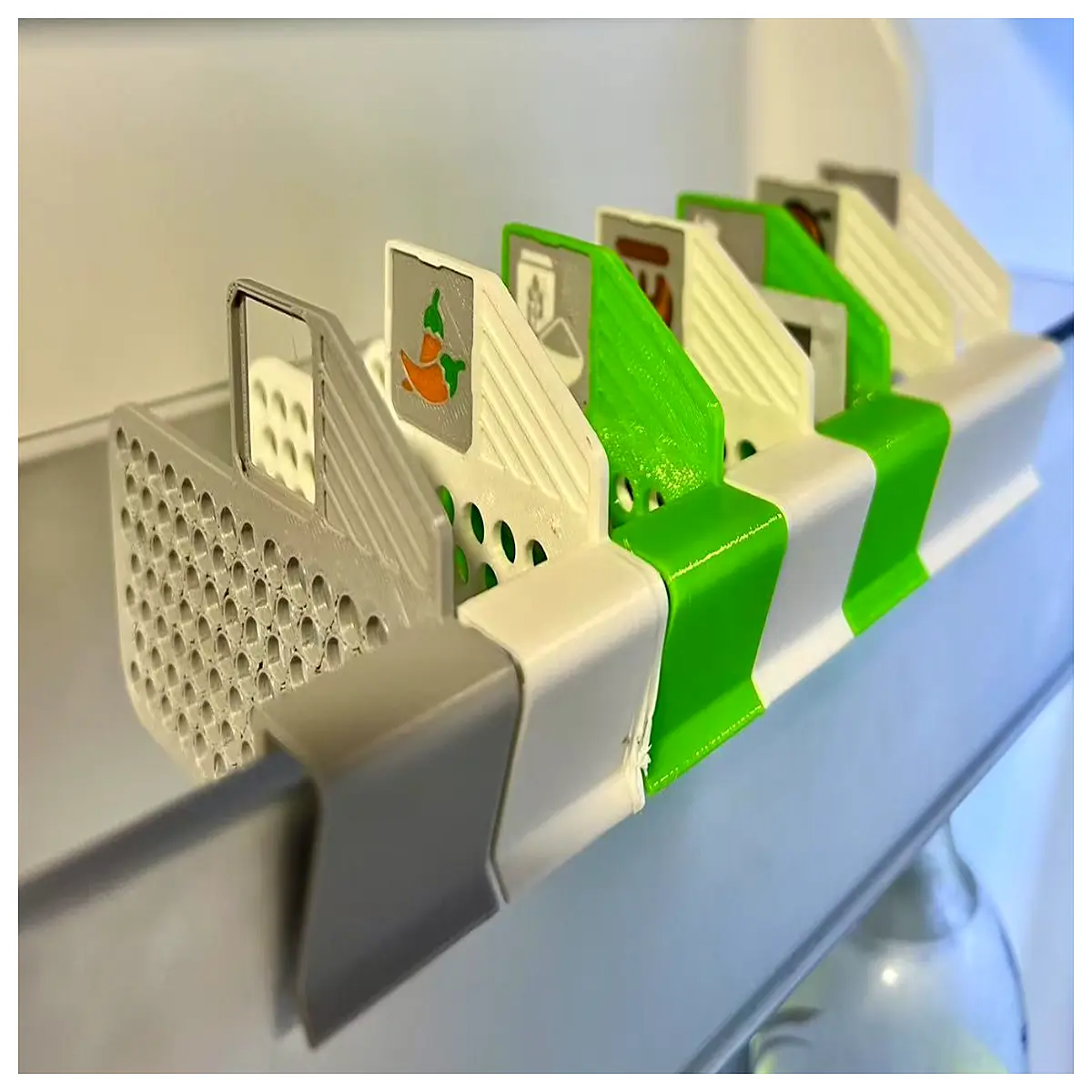 magnetic fridge divider shelves with labels organizer bins for pantry storage