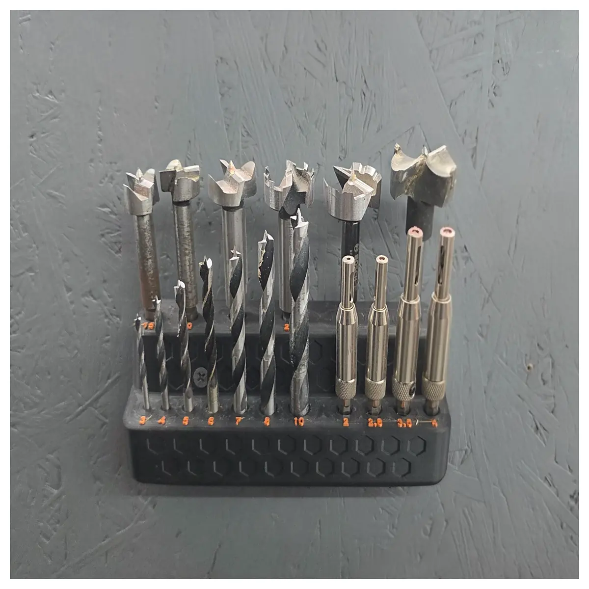 Forstner Drill Wall Mount Holder Drill Bit Support Woodworking Accessories Center Drill Holder Drill Bit Storage