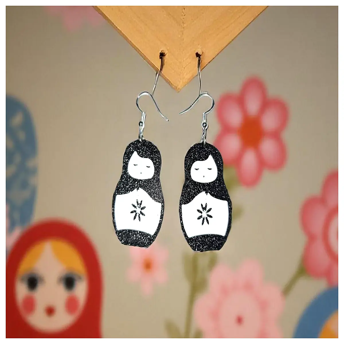 nesting doll earrings dangle drop jewelry boho russian matryoshka party gift