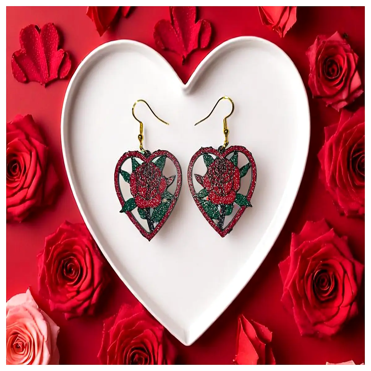shaped rose earrings for women gold silver dangle romantic gift valentines day jewelry