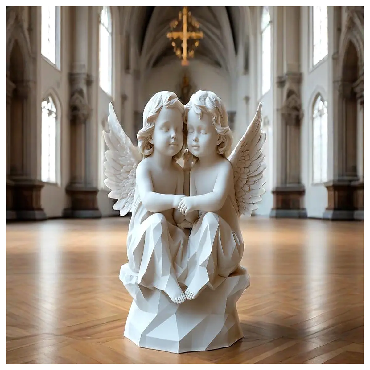 whispering twin angel figurine divine duality art piece ethereal statue pair sculpture spiritual home decor mystical twin spirits o