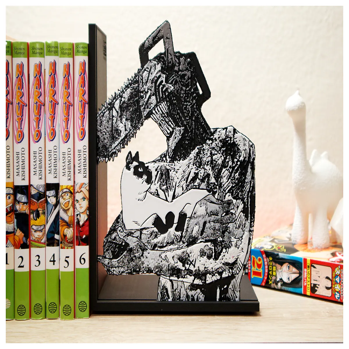 chainsaw man bookends for desk anime manga shelf organizers power demon wall art decor duty book holders for collectors