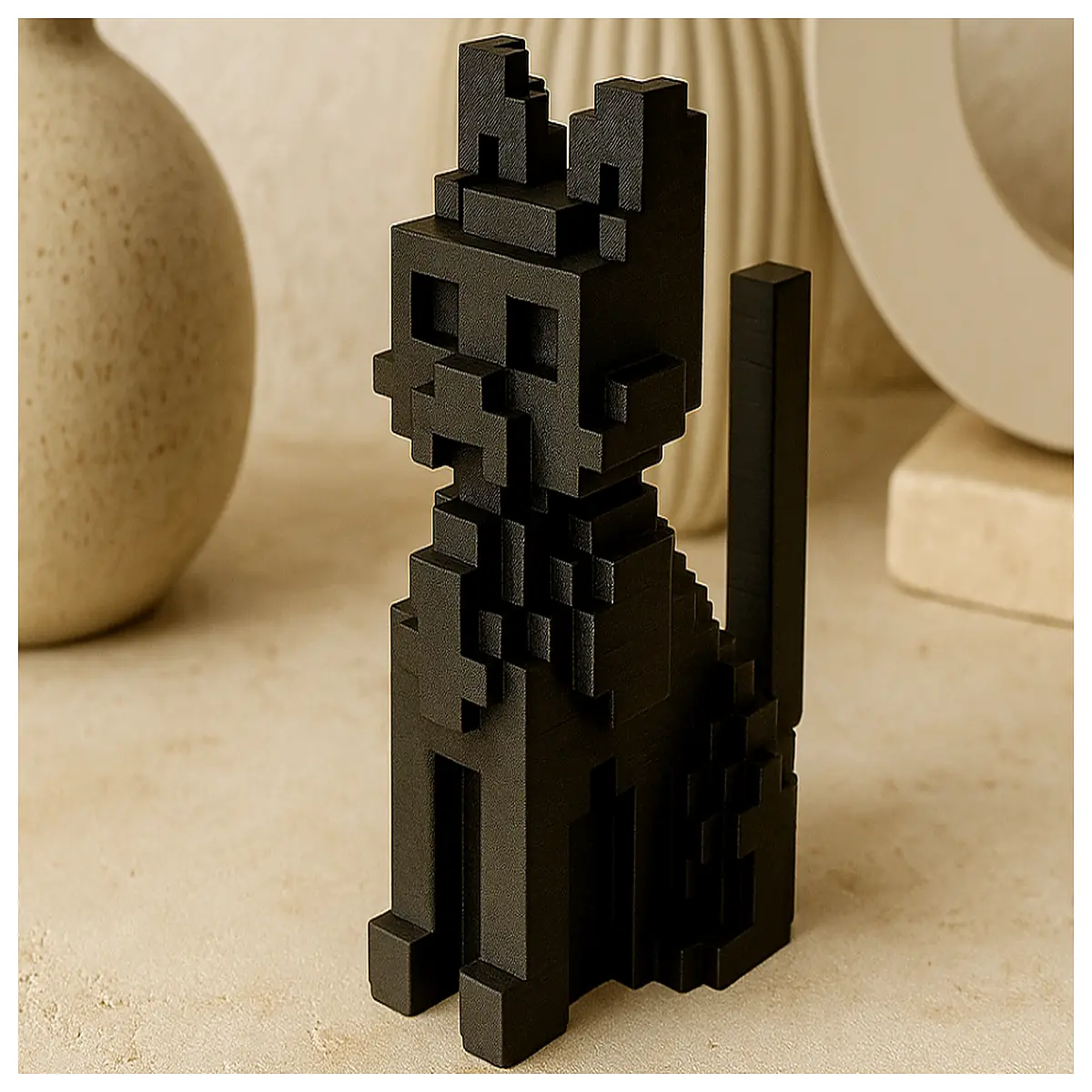 retro pixel cat statue blocky figurine desk decor nostalgic gaming art gift