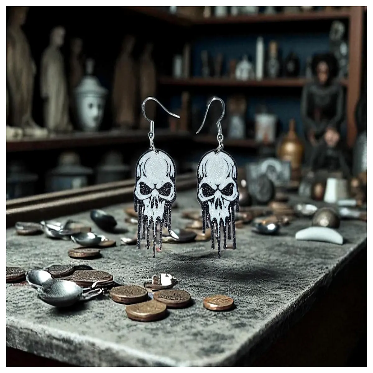 gothic skull earrings for women punk rock silver bone jewelry edgy alternative accessories