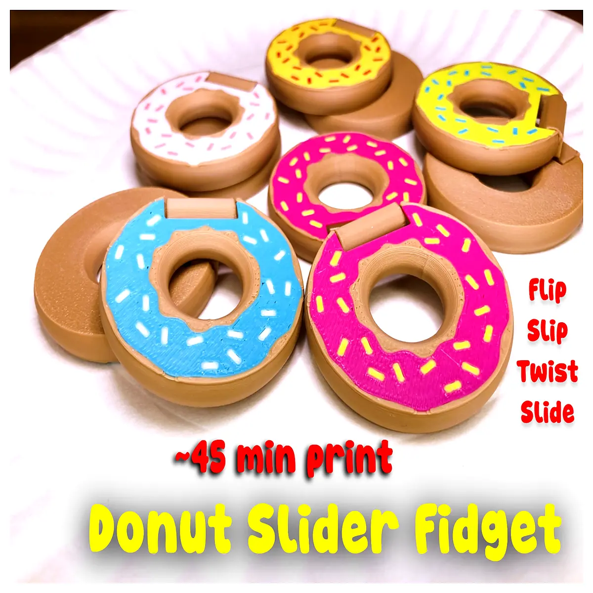 Donut Twist Slider Fidget Toy 45 Min Print Puzzle Stress Relief Kids Teens