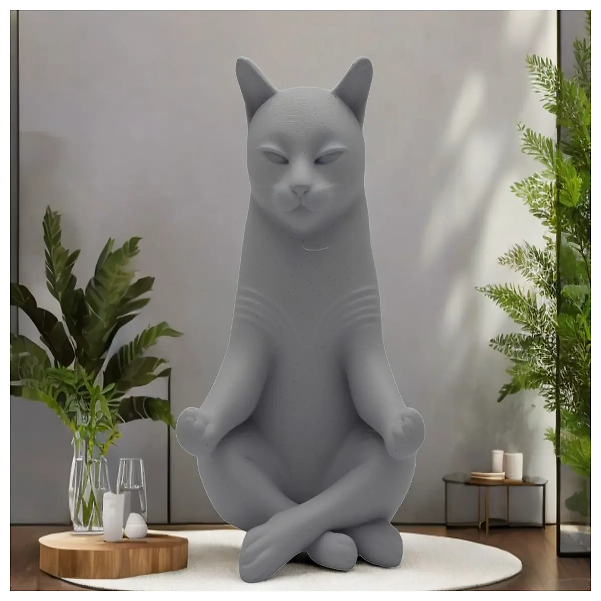 Zen Cat Figurine Meditation Decor Cat Statue Zen Art Home Decorative Accent Spiritual Cat Gift