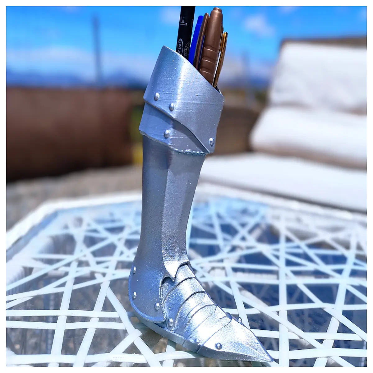 Medieval Knight Boots Stand Pen Brush Holder Easel Art Studio Organizer Boots