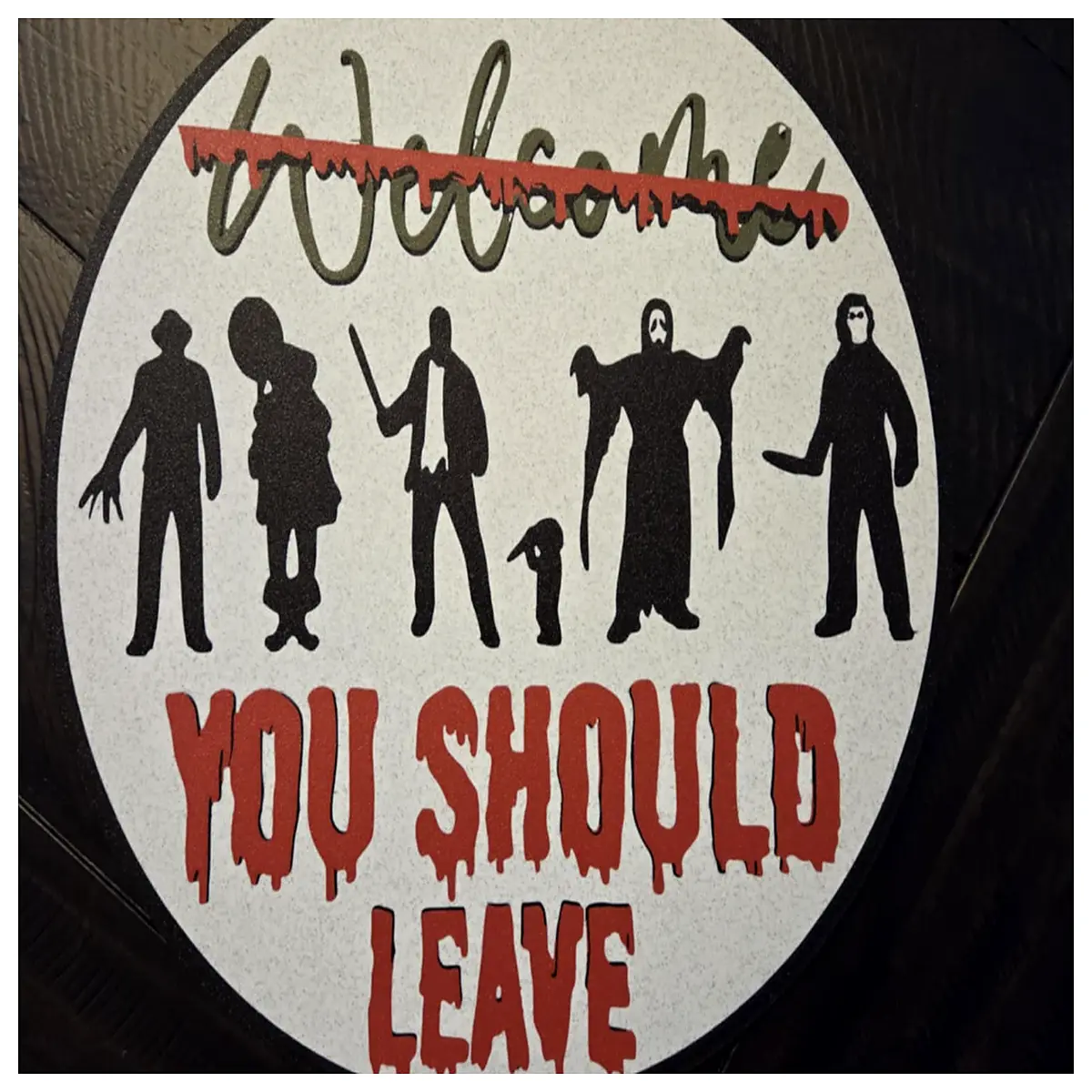 welcome to leave sign halloween prop spooky door sticker haunted house decoration party decor