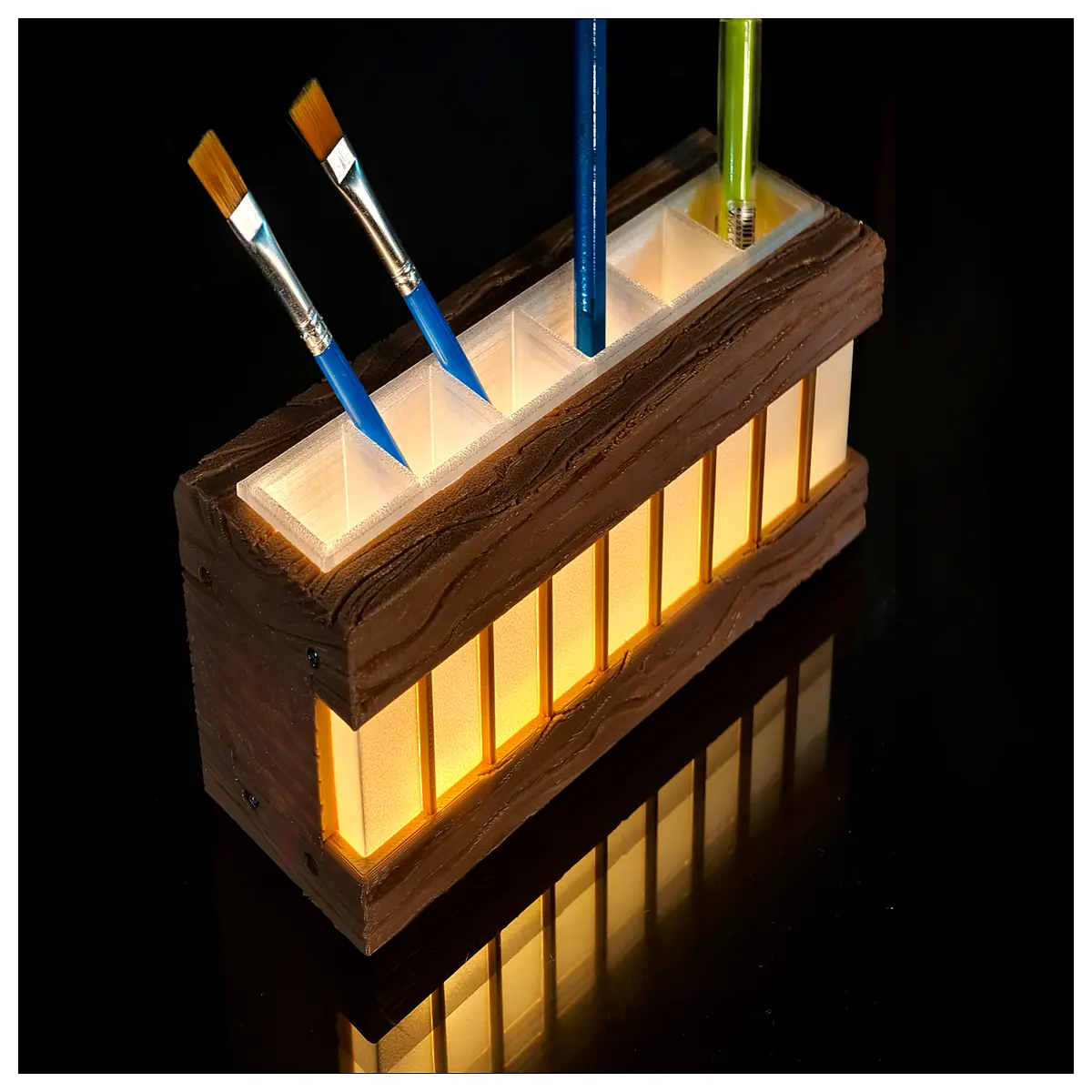 Wooden Night Brush Holder Painting Tool Stand Art Supply Holder Desktop Decoration Brush Caddy Creative Accessory