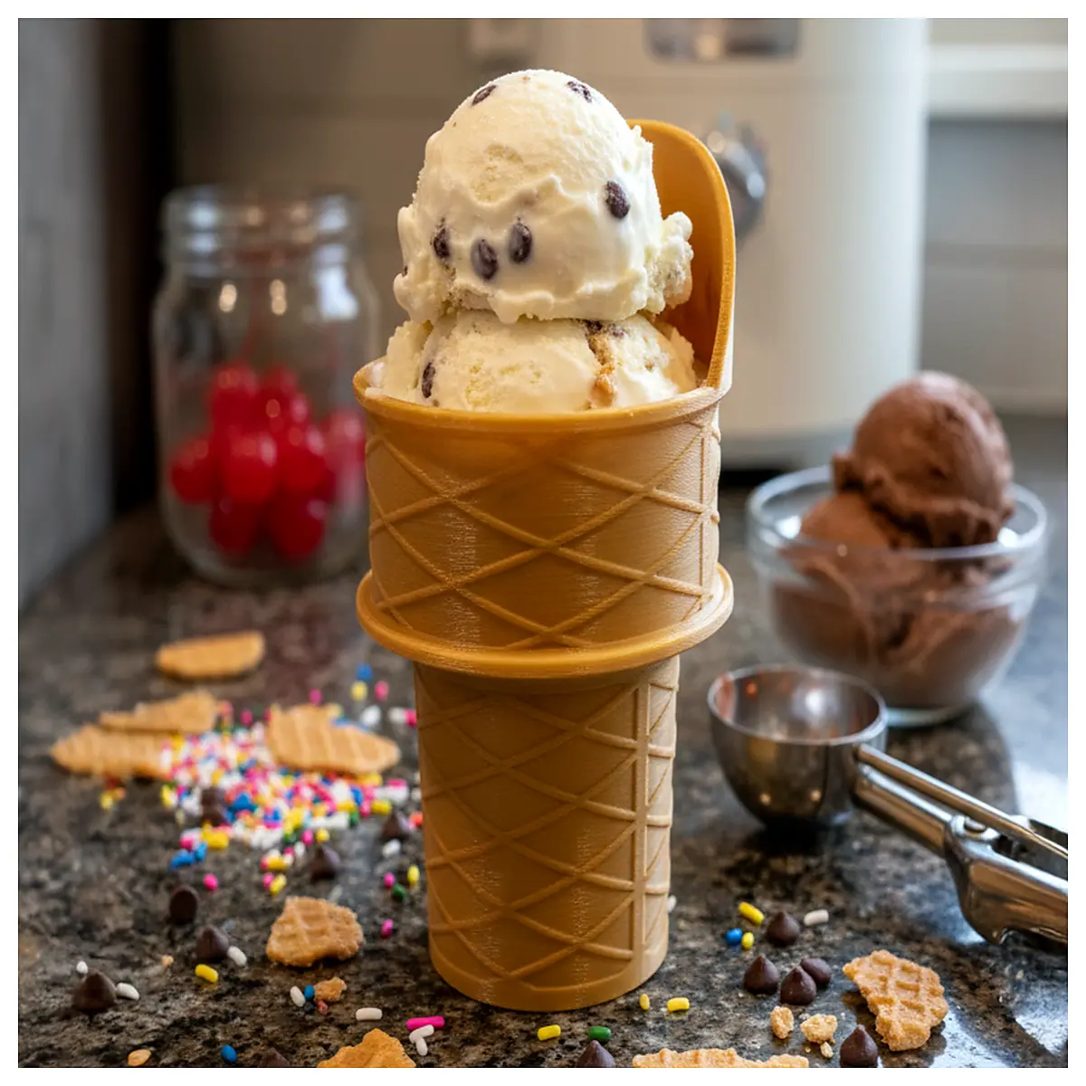 Ice Cream Cone with Scoop Dessert Cake Decorating Pie Topper Snack Easy to Eat Ice Cream Tool