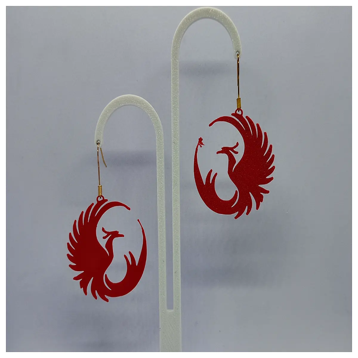 crimson phoenix earrings red dragon bird drop jewelry fantasy mythological wing studs gothic phoenix wing earrings for women