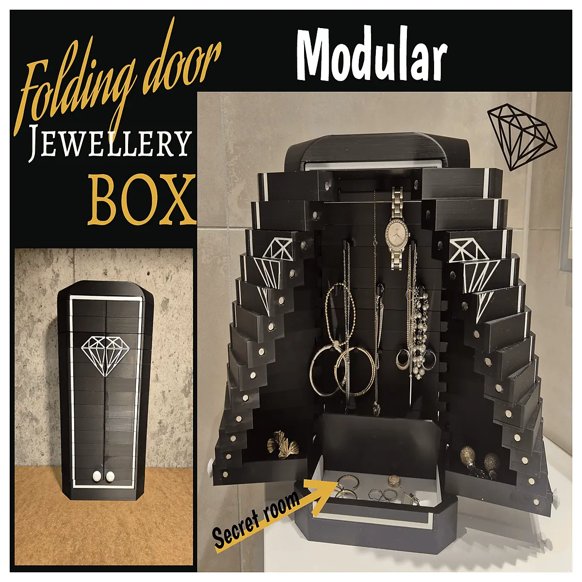 Folding Jewelry Box Hidden Storage Jewelry Organizer Gift Box Accessory Storage Jewelry Portable Case Compact Design