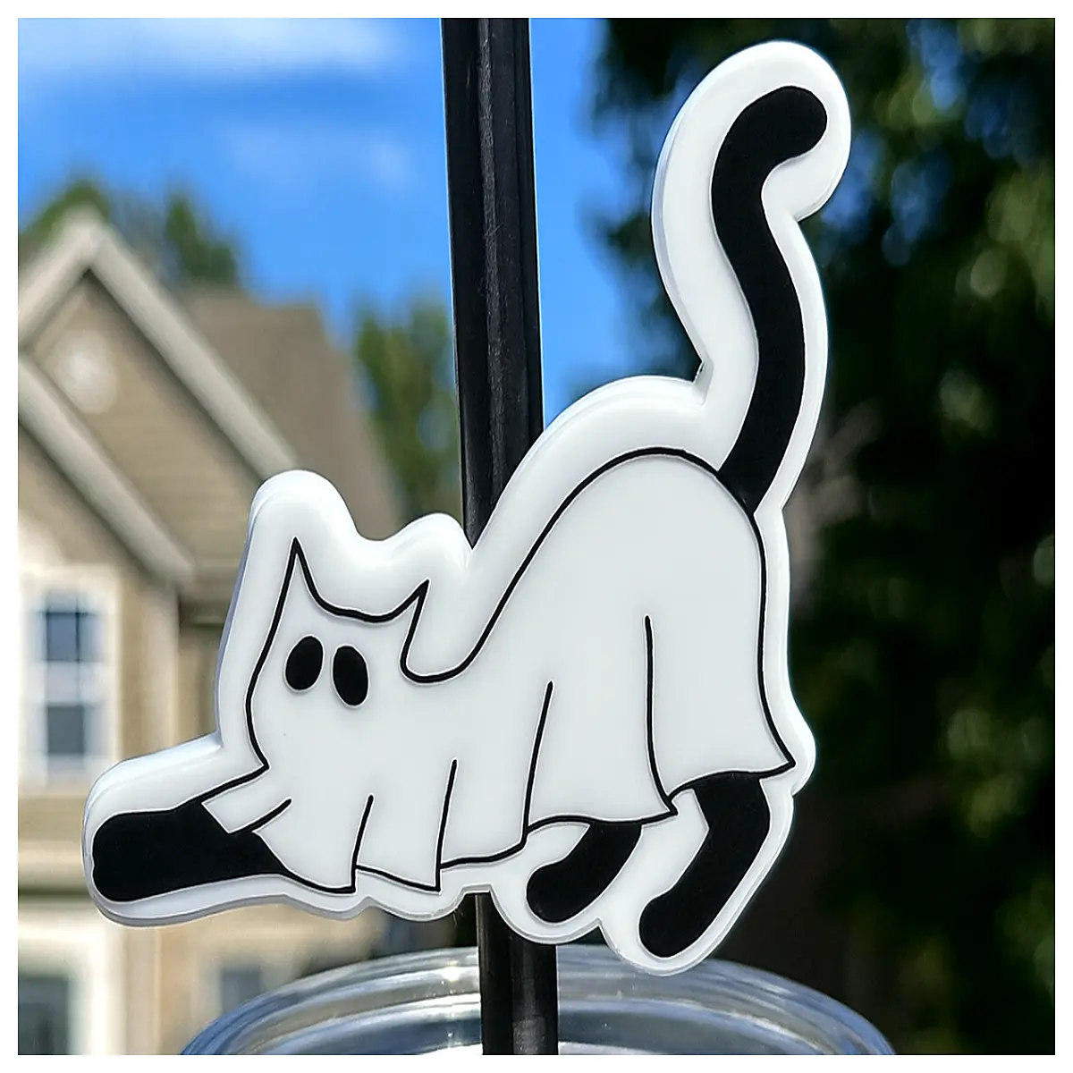 cute cat spill proof tumbler lid with straw silicone seal leak travel mug cap accessories
