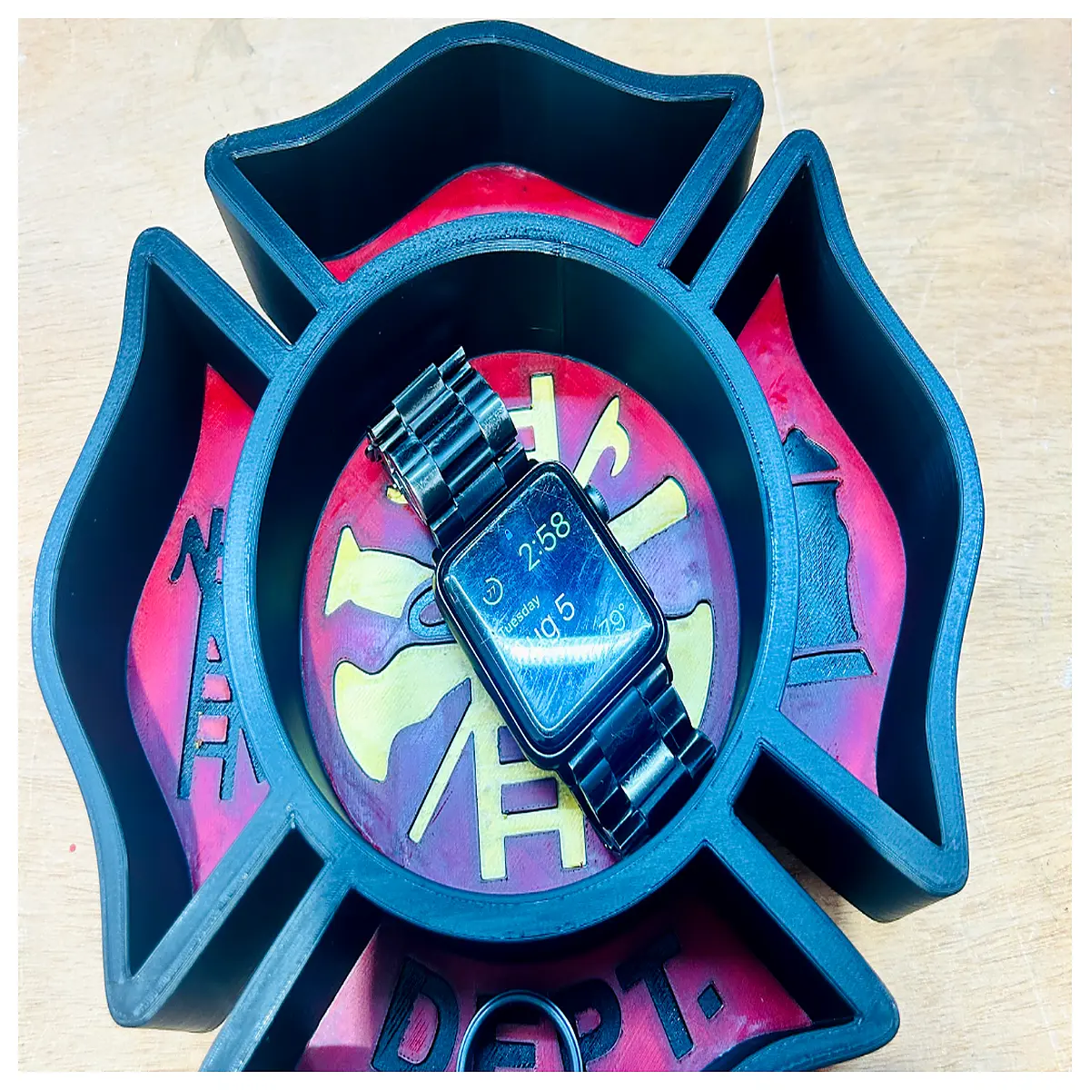 Firefighter Memorial Coin Tray Fire Station Decoration Small Accessories Collectible Display Dish Fire Theme Money Holder