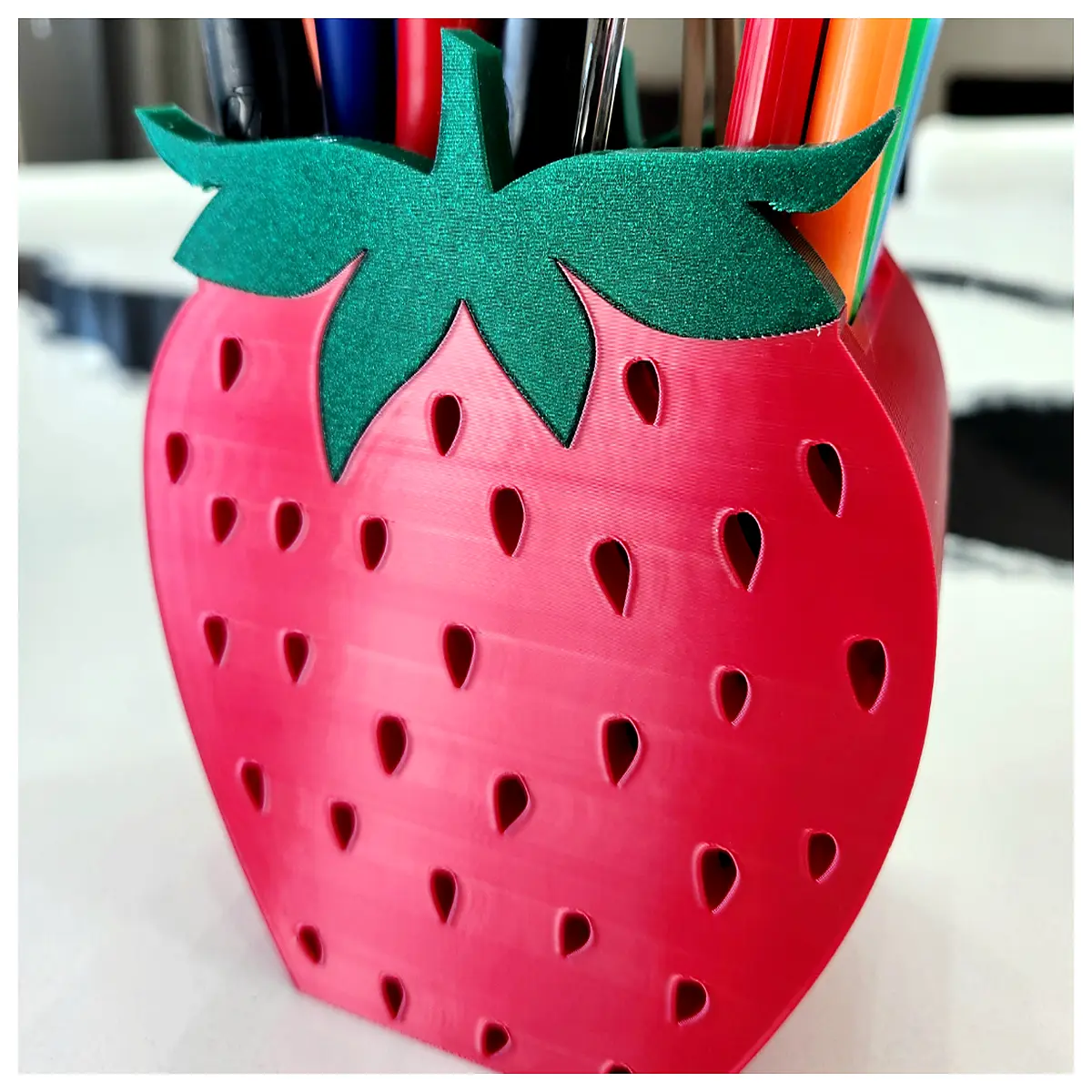 cute strawberry pencil holder desk organizer for kids room decor