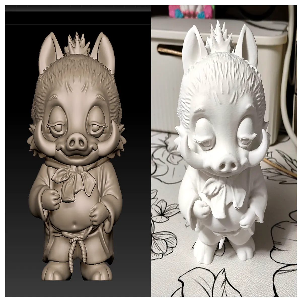 Langlangshan Q Figurine Pig Monkey Spirit Figure Cute Anime Model Collection Toy Design Print Figurine Late Painting