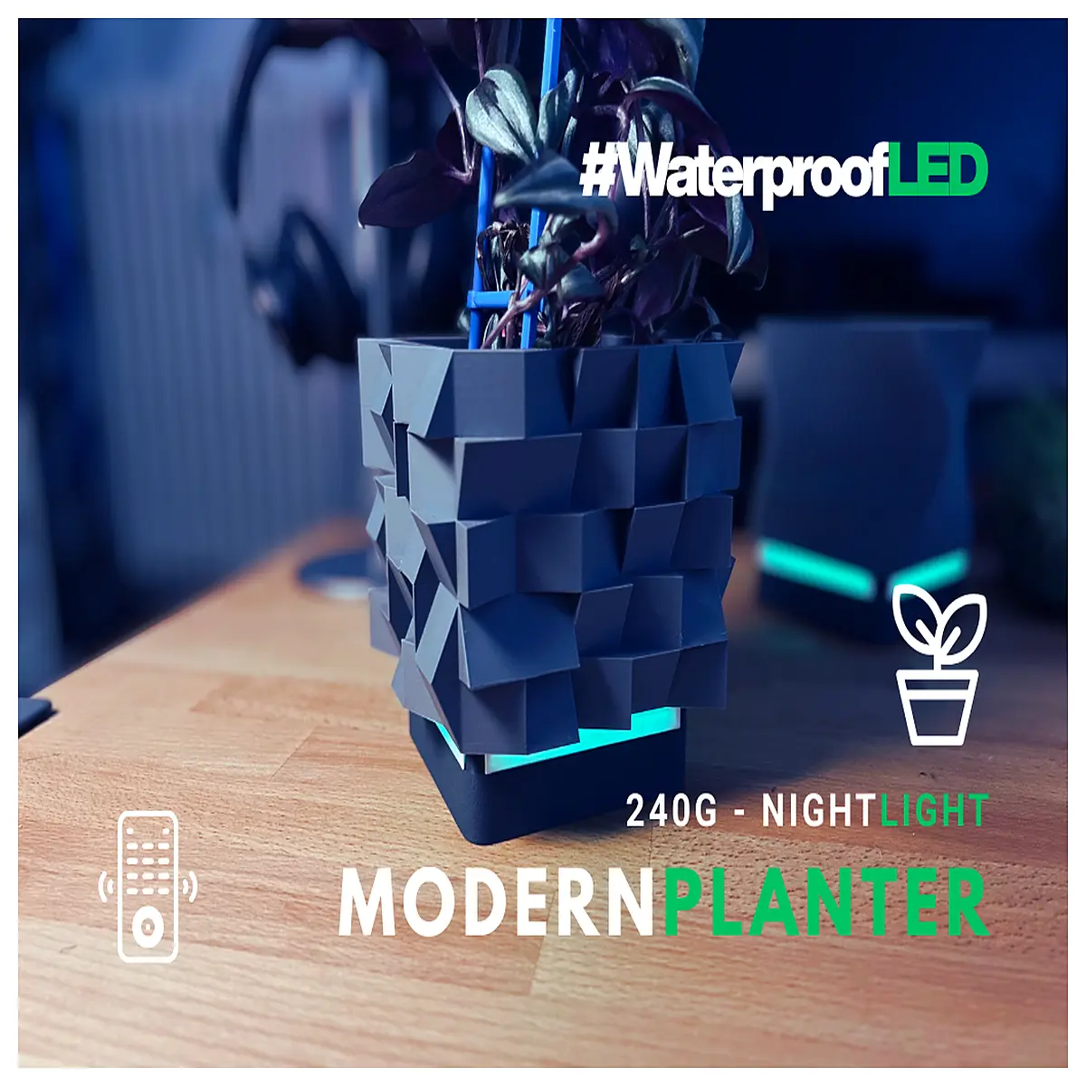 Modern Night Flower Pot Creative Desk Decor Indoor Plant Lights Bedroom Study Smart Control Flower Stand
