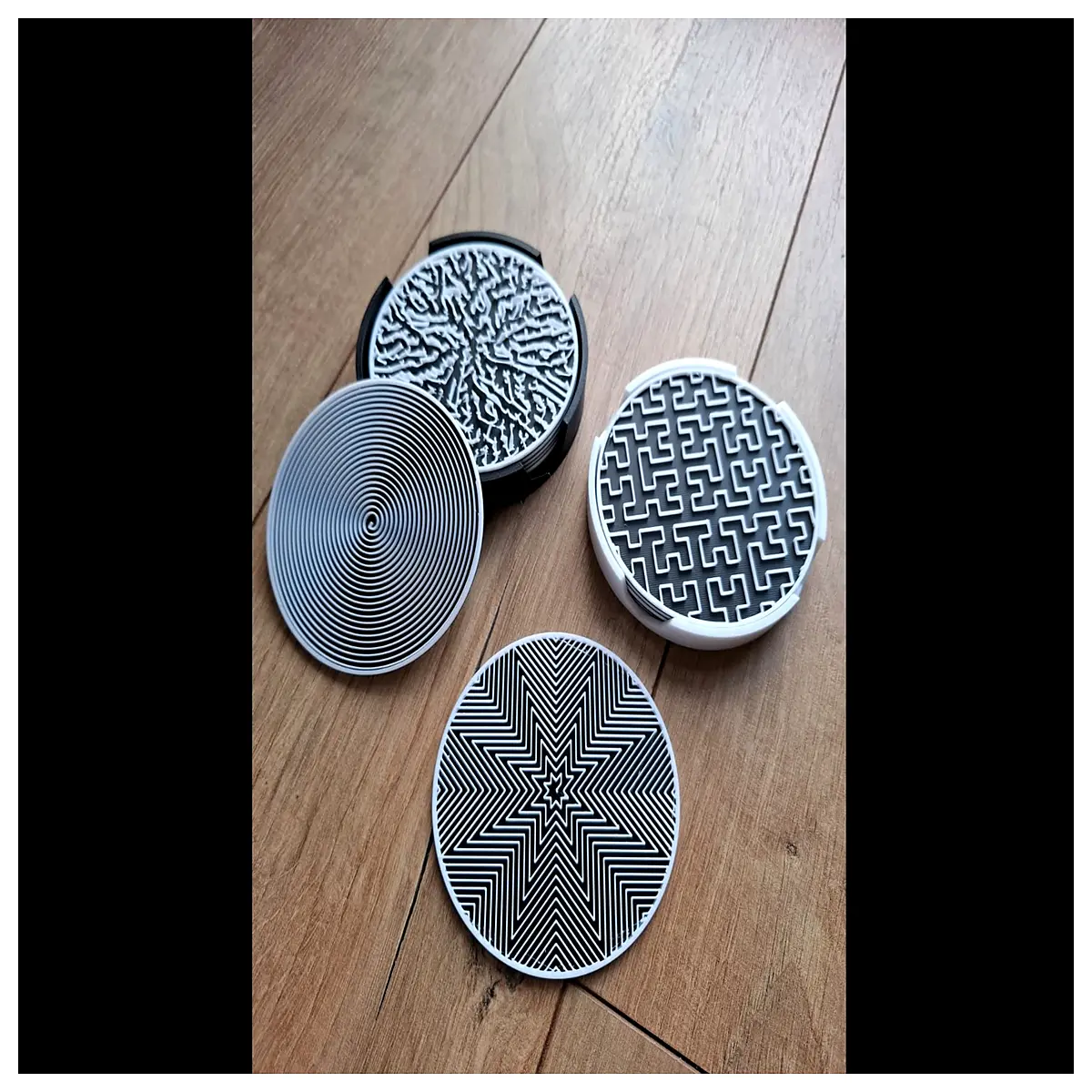 geometric coaster set 4 or 6 pcs with wooden storage rack for home decor table protection