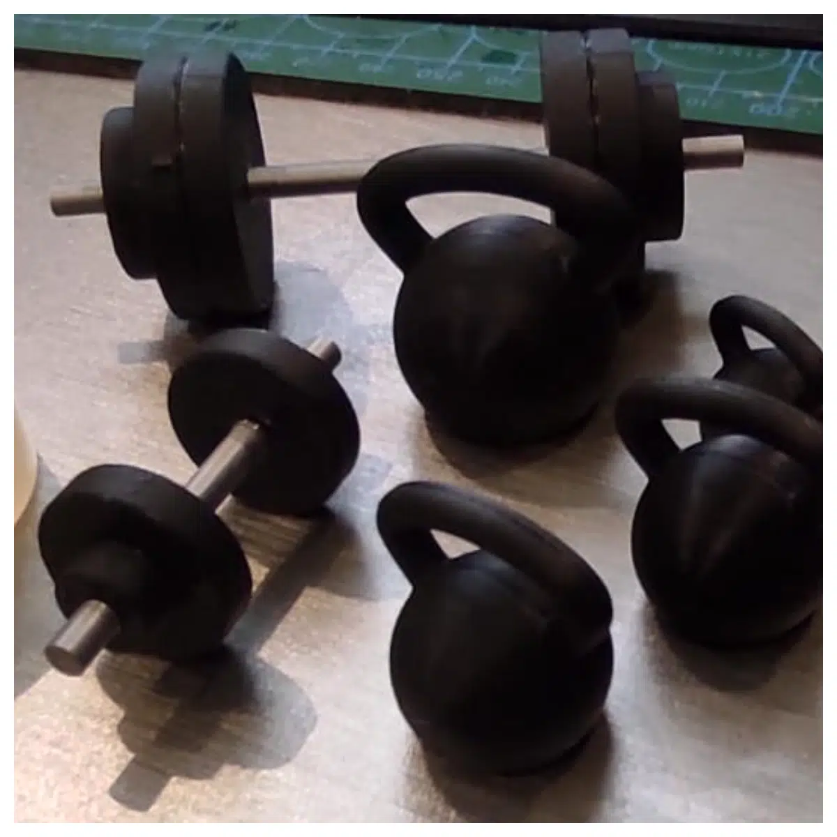 home gym equipment barbell and kettlebell set for strength training muscle building workout