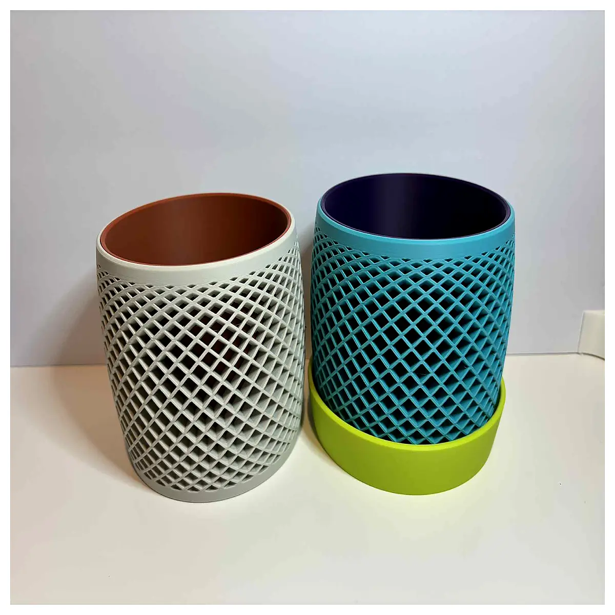 two tone geometric planter with drainage tray modern resin flower pot for indoor plants succulent container with saucer