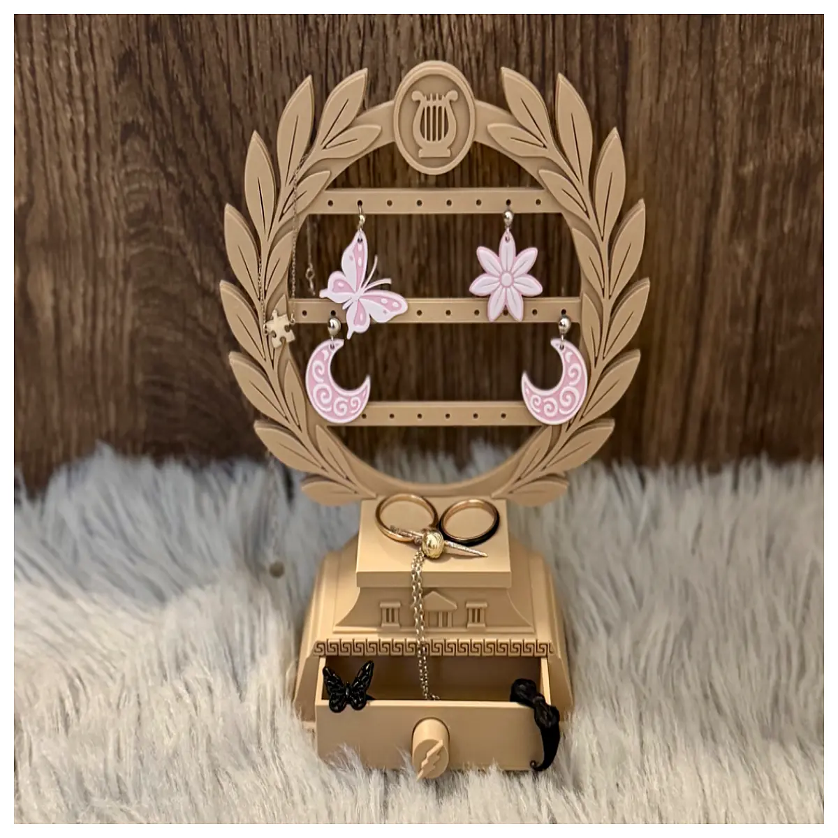 Greek Mythology Display Stand with Drawer Showcase Statues Figurines Decorative Items Museum Display Case