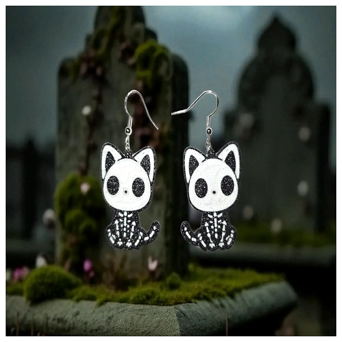 gothic cat skeleton earrings for women punk rock alternative jewelry bone design pieces