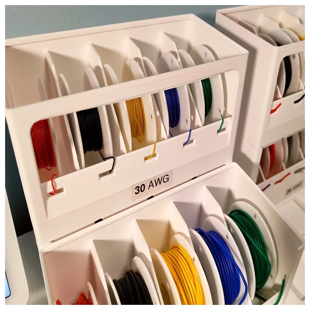 gridfinity spool holder organizer modular storage bins for filament reels printer accessories desktop tidy