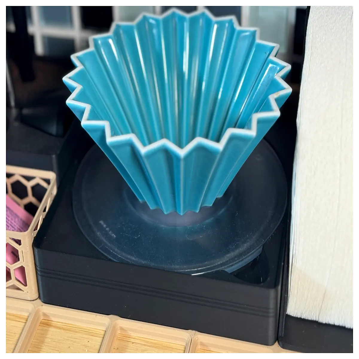 printed gridfinity organizer for coffee dripper origami design modular storage bin