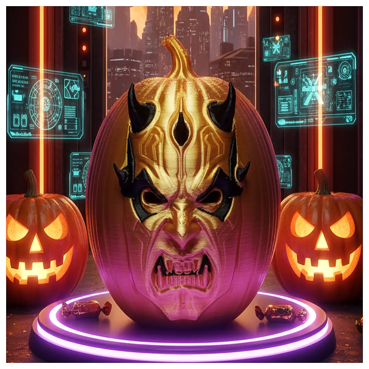 halloween decoration spooky orange sith lord face carving stencil for party