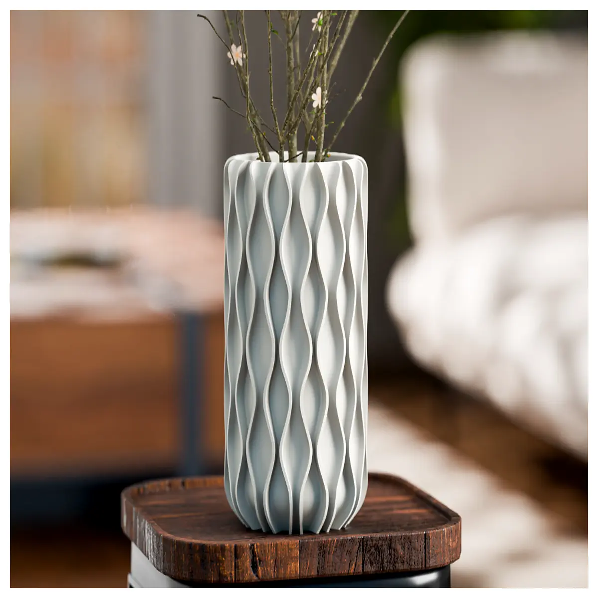 modern ribbed glass vase for dried flowers contemporary textured ceramic table centerpiece minimalist home decor accent