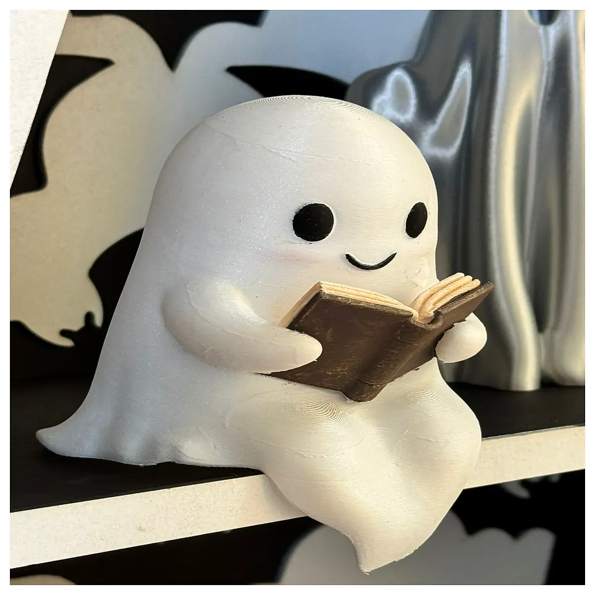 cute ghost reading book plushie spooky literary decor for bedroom funny skeleton reader toy halloween kids cozy night owl aesthetic