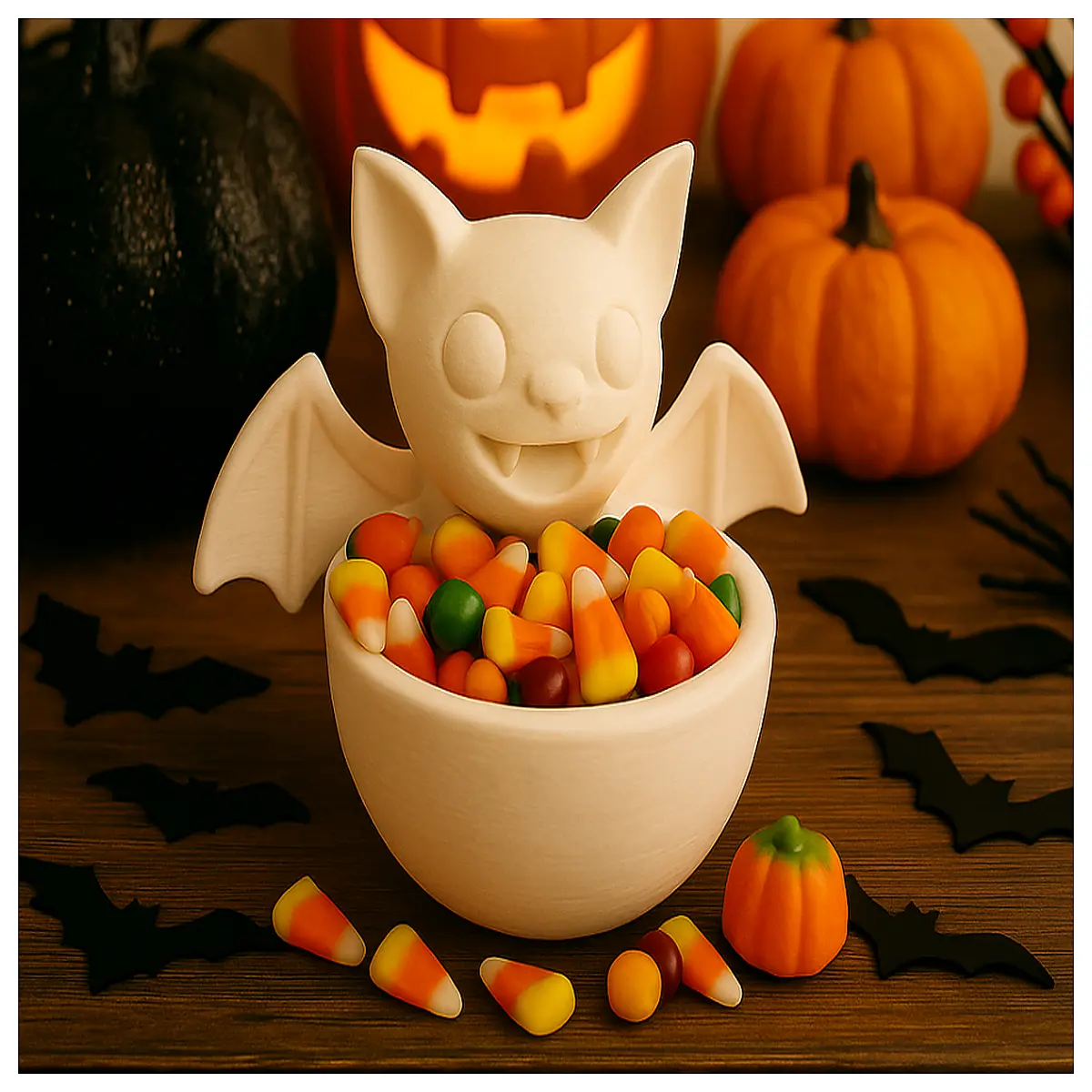 Cute Bat Candy Bowl Halloween Snack Display Stand Baby Kids Toy Festive Decoration