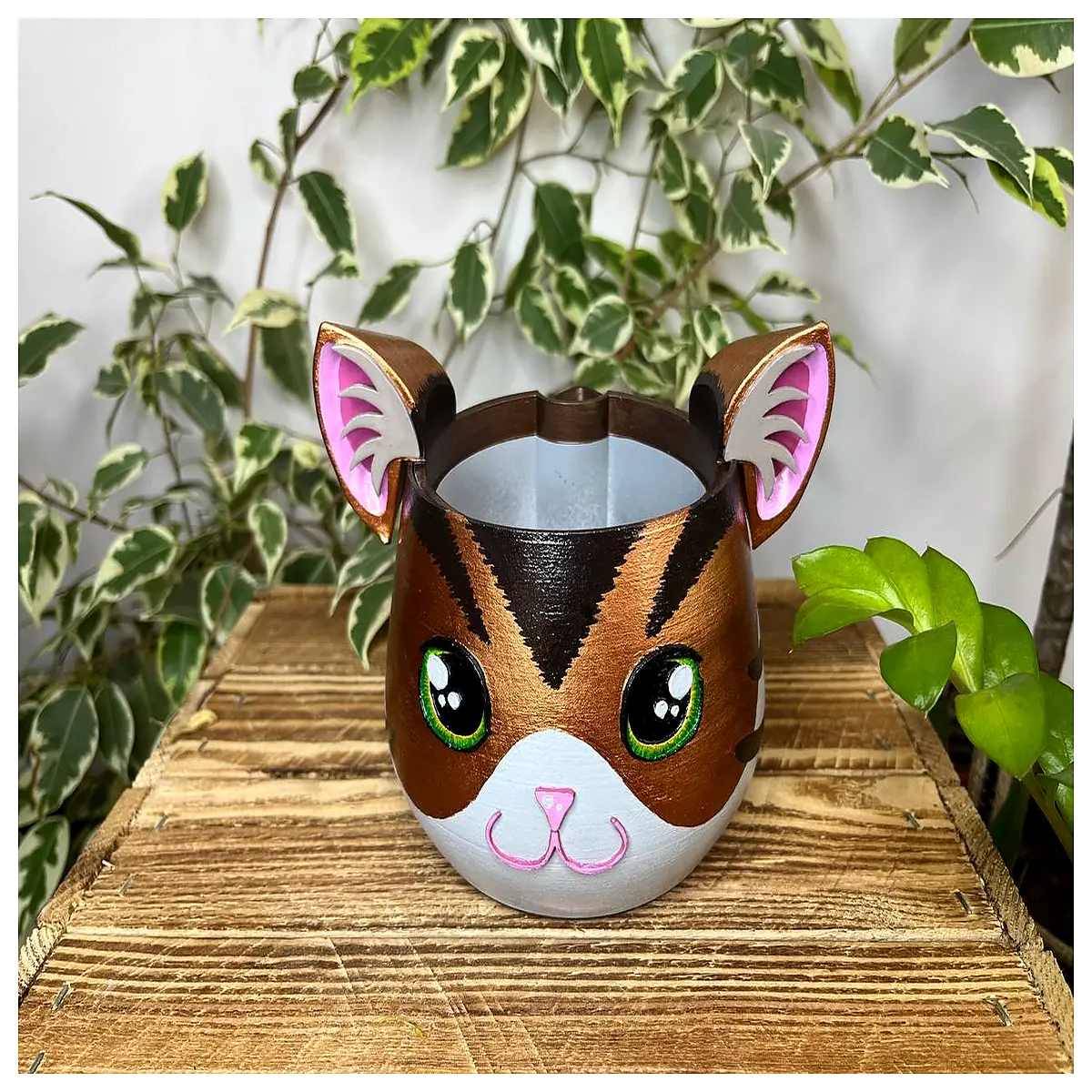 cute cat planter pot for succulents indoor desk decor resin animal flower vase
