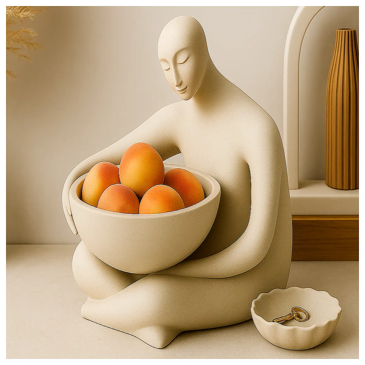 Serenity Fruit Bowl Sculpture Minimalist Design Art Desk Decoration Zen Figurine Still Life Art