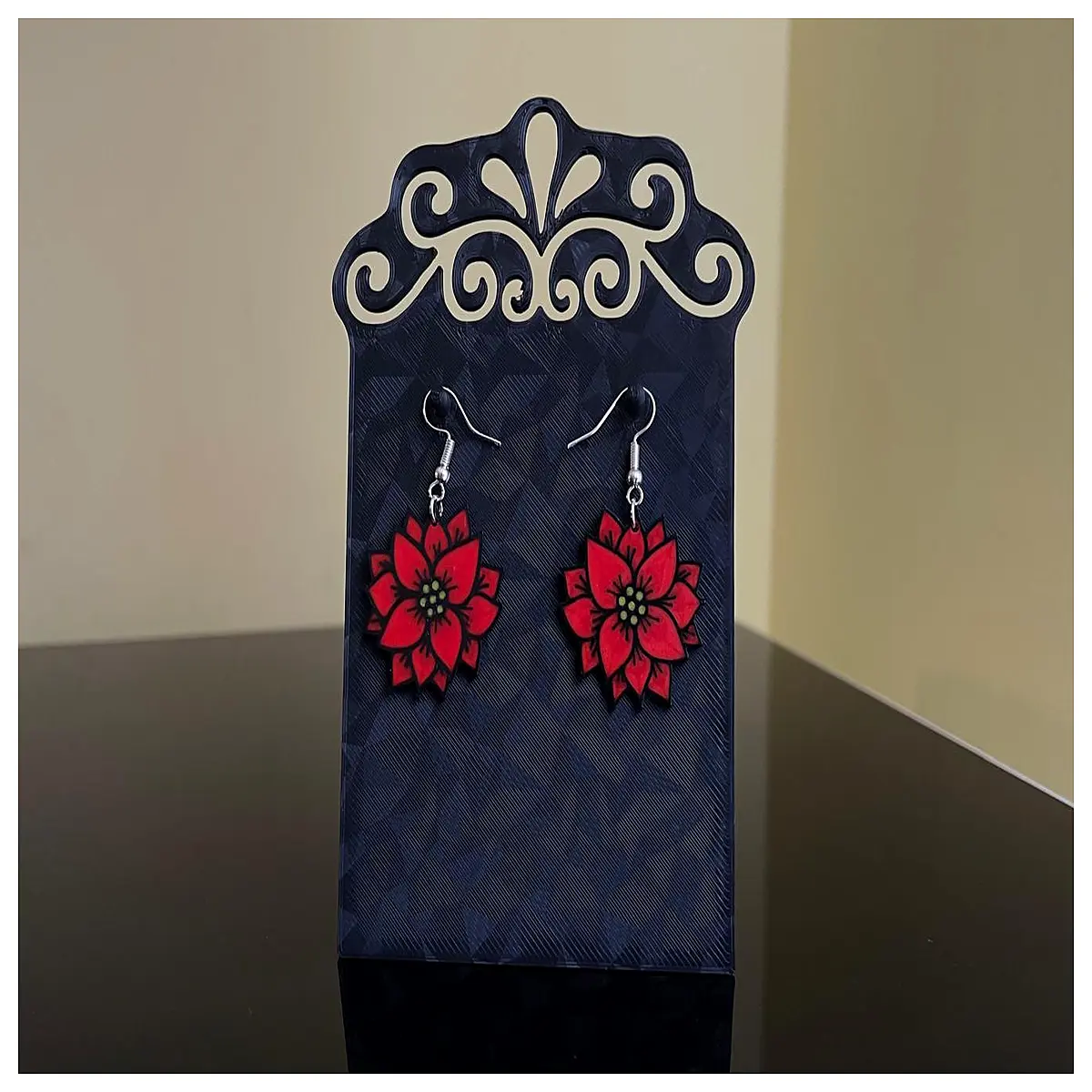 red poinsettia flower earrings for women floral drop jewelry holiday christmas party gift
