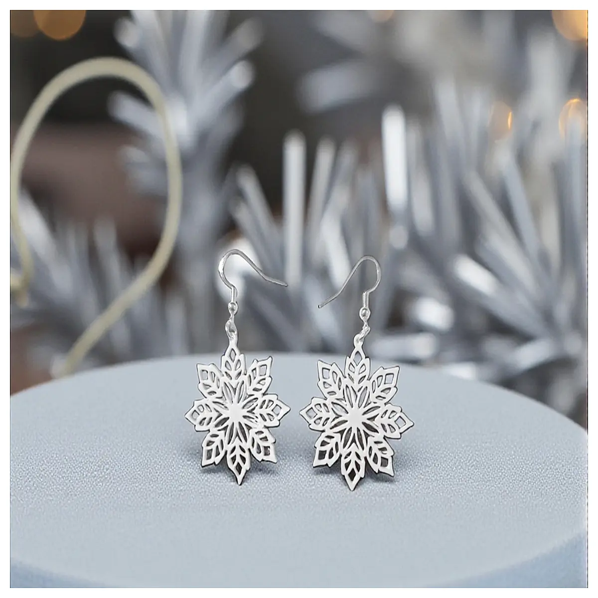 silver star snowflake earrings for women winter holiday party festive jewelry dangle drop