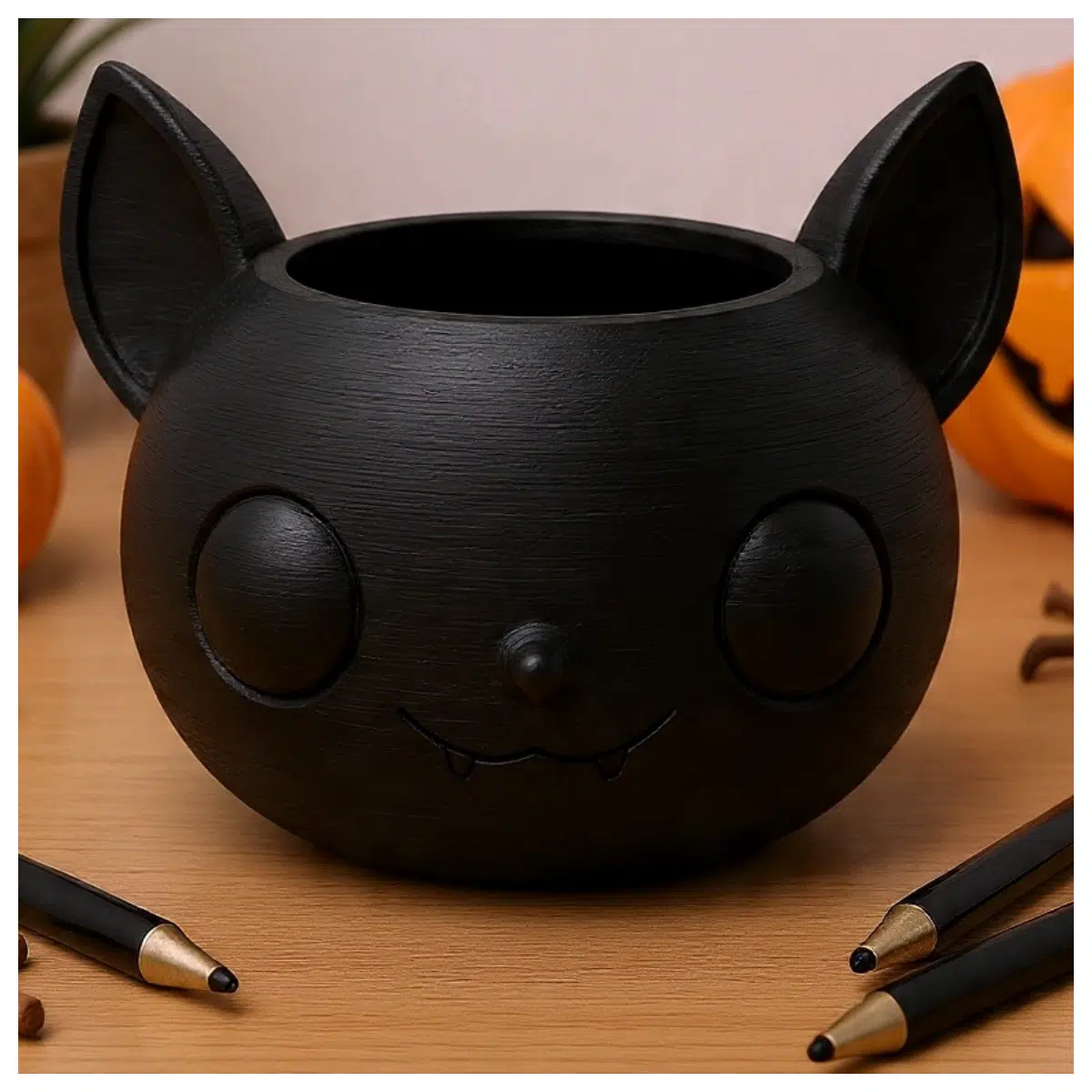 cute kawaii bat desk organizer for halloween cartoon animal pen holder spooky office decor gift