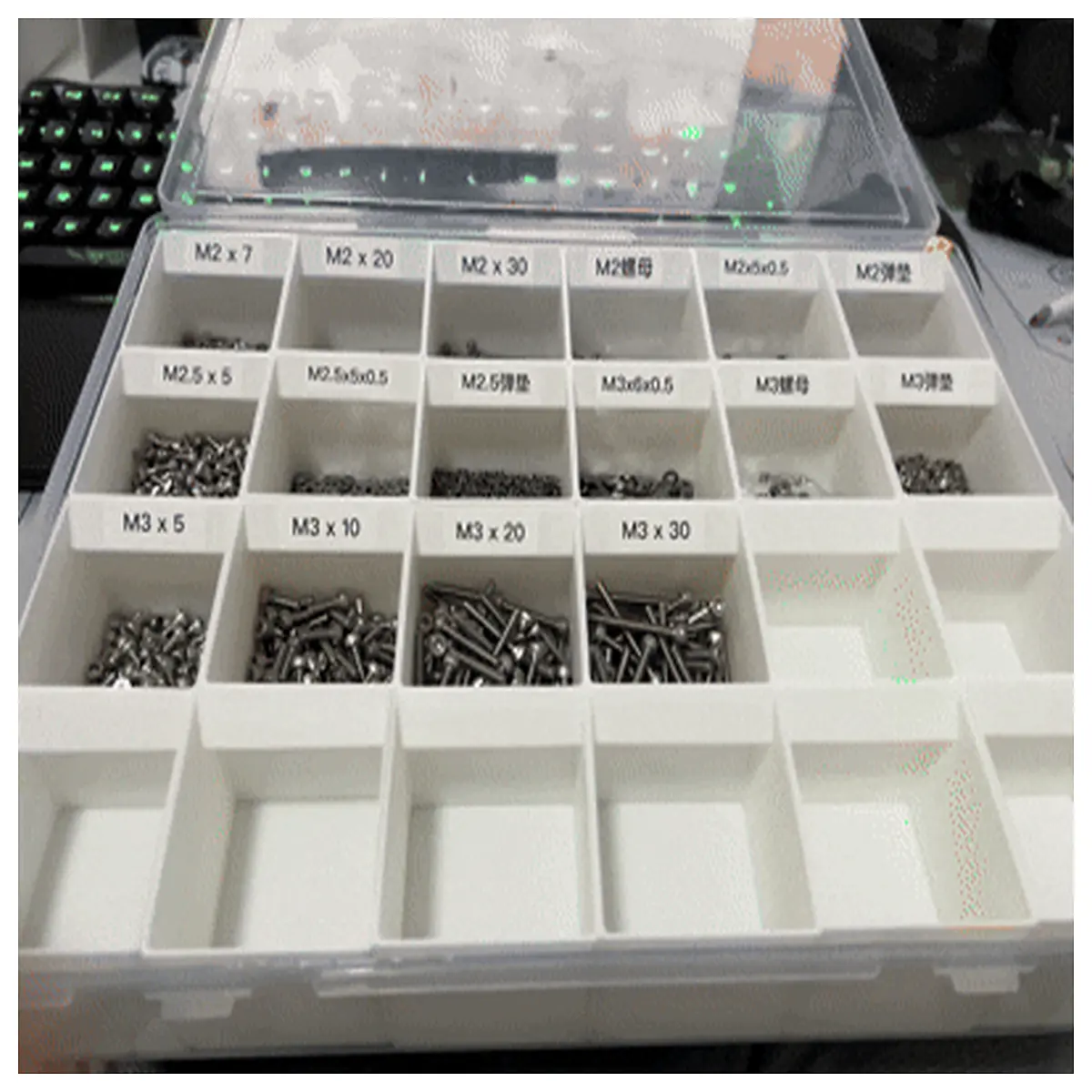 screw organizer box with compartments for hardware storage and tool chest sorting