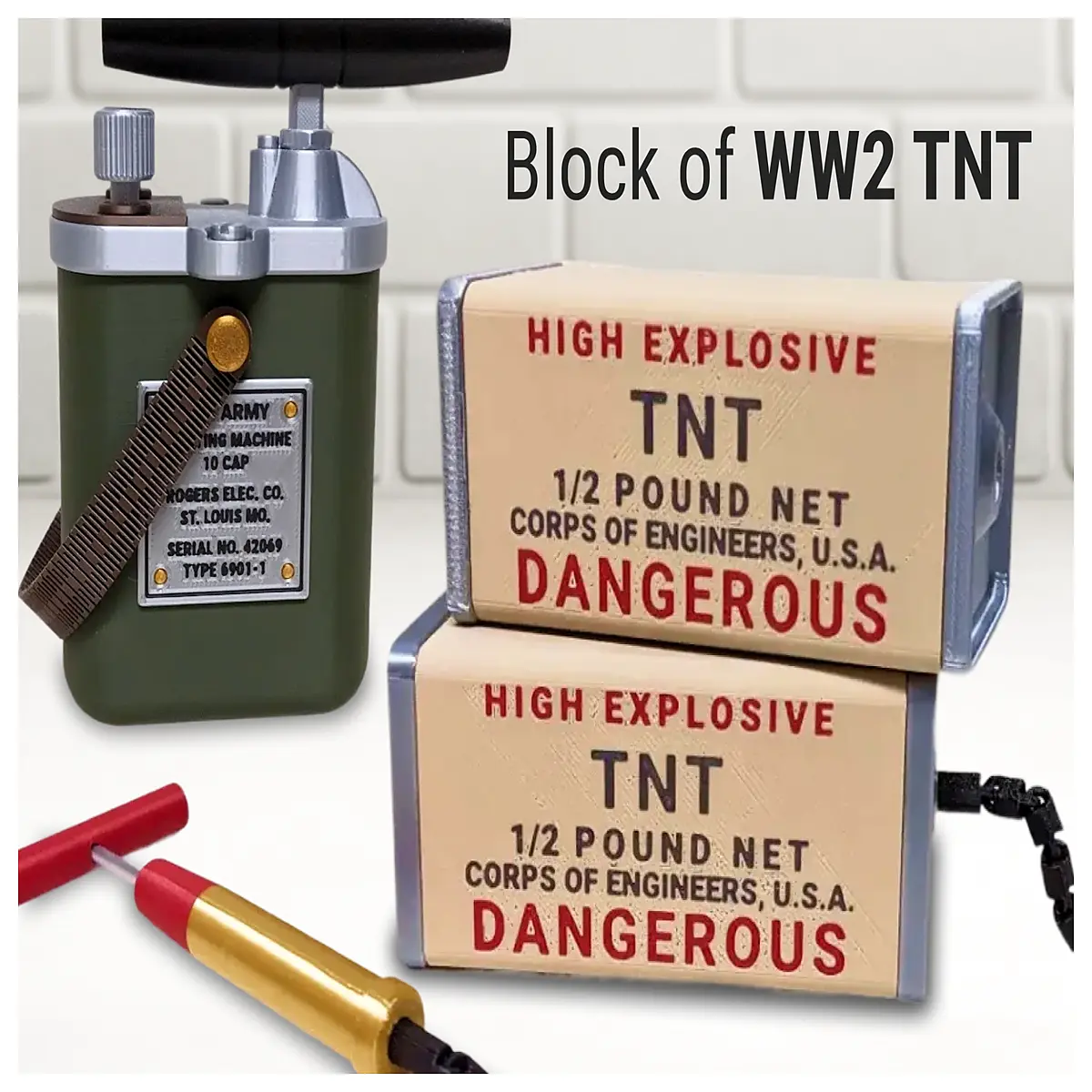 WWII TNT Block Accurate Detonator Accessories Demolition Testing Explosives Parts Demolition Equipment