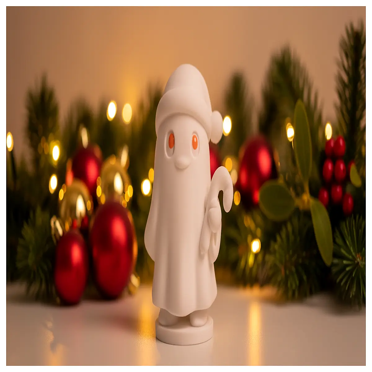 Ghost with Candy Cane Hat Festive Decoration Christmas Toy Accessory Halloween Decoration